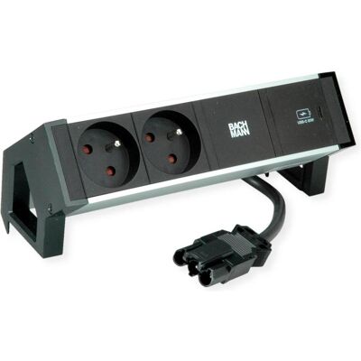 Bachmann, Steckdosenleiste, DESK2 ALU BLACK 2xUTE 1xC 30W (2x, CEE 7/3, CEE 7/5) Bachmann, Steckdosenleiste, DESK2 ALU BLACK 2xUTE 1xC 30W (2x, CEE 7/3, CEE 7/5)