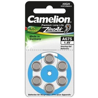 Camelion Zinc Air Celles 1.4V A675/ZL675, 6-pack, "no mercury" (6 Stk., A675, 1300 mAh), Batterien + Akkus Camelion Zinc Air Celles 1.4V A675/ZL675, 6-pack, "no mercury" (6 Stk., A675, 1300 mAh), Batterien + Akkus