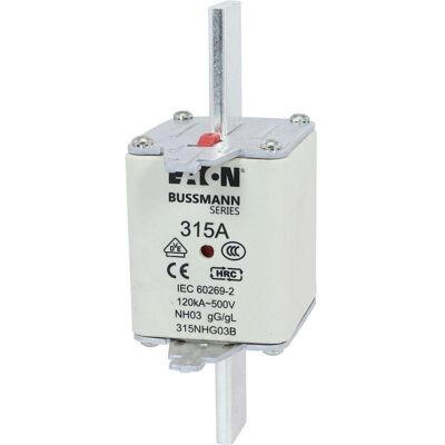 Eaton, Sicherung, 315NHG03B NH-Sicherung mit mechanischer Sicherungsanzeige Sicherungsgrösse = D03 315A 500V 3St (315 A) Eaton, Sicherung, 315NHG03B NH-Sicherung mit mechanischer Sicherungsanzeige Sicherungsgrösse = D03 315A 500V 3St (315 A)