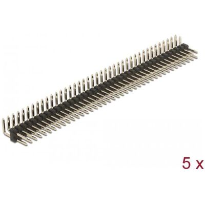 Delock Stiftleiste 40 Pin, Rastermass 2,54 mm, 2-reihig, gewinkelt, 5 Stück, Elektronikkabel + Stecker, Schwarz Delock Stiftleiste 40 Pin, Rastermass 2,54 mm, 2-reihig, gewinkelt, 5 Stück, Elektronikkabel + Stecker, Schwarz