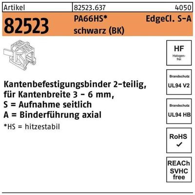 HellermannTyton, Kabelbinder, Befestigungsbinder R 82523 m.Edgeclip 4,6 x 200/45 PA66HS schwarz seitlich-axial (200 mm, 500 Stk.) HellermannTyton, Kabelbinder, Befestigungsbinder R 82523 m.Edgeclip 4,6 x 200/45 PA66HS schwarz seitlich-axial (200 mm, 500 Stk.)