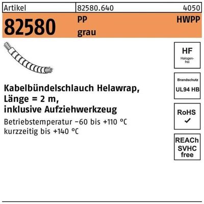 HellermannTyton, Kabelschutz + Kabelführung, Kabelbündelschlauch R 82580 Helawrap 16 Polypropylen grau (200 cm) HellermannTyton, Kabelschutz + Kabelführung, Kabelbündelschlauch R 82580 Helawrap 16 Polypropylen grau (200 cm)