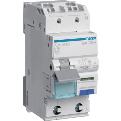 Hager, Schutzschalter, HAG ACS966D FI-Schalter QC&QB 1P+N 6kA C-16A 10mA Hager, Schutzschalter, HAG ACS966D FI-Schalter QC&QB 1P+N 6kA C-16A 10mA