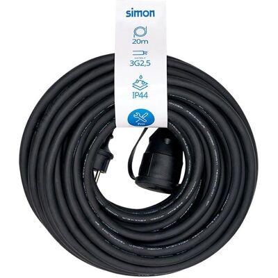 Simon, Verlängerungskabel, Professional extension 20 m ip44 h07rn-f 3 g 2.5 mm², 1 socket with cover, 16 a 250 v, black (20 m, CEE 7/3) Simon, Verlängerungskabel, Professional extension 20 m ip44 h07rn-f 3 g 2.5 mm², 1 socket with cover, 16 a 250 v, black (20 m, CEE 7/3)