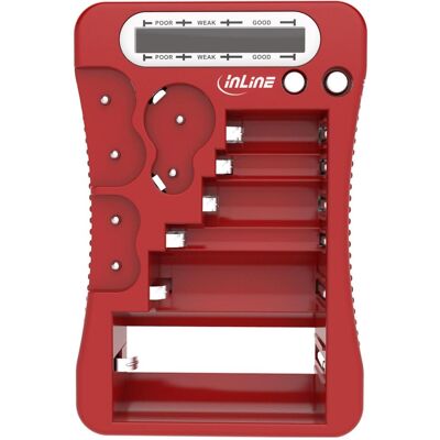 InLine Batterietester mit LCD-Anzeige, für Rund/Knopfzellen sowie 9V-Block, rot, Batterie Zubehör, Rot InLine Batterietester mit LCD-Anzeige, für Rund/Knopfzellen sowie 9V-Block, rot, Batterie Zubehör, Rot