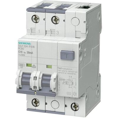 Siemens 5SU1324-6KX06 - FI/LS-Schalter 2P, Typ A, 30mA Siemens 5SU1324-6KX06 - FI/LS-Schalter 2P, Typ A, 30mA