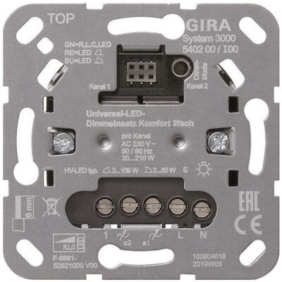 Gira S3000 Uni-LED-Dimmer - Phasenabschnitt, 2 Ausgänge - IP20 Gira S3000 Uni-LED-Dimmer - Phasenabschnitt, 2 Ausgänge - IP20