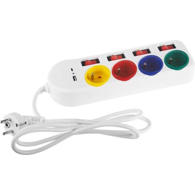 Maclean Steckerleiste - 4 Steckdosen + USB, Schalter, 250Vac/10A Maclean Steckerleiste - 4 Steckdosen + USB, Schalter, 250Vac/10A