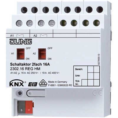 JUNG, Aktor, Schaltaktor KNX REG 4TE 2Ausg 16A 3680W 2302.16REGHM (Schaltaktor) JUNG, Aktor, Schaltaktor KNX REG 4TE 2Ausg 16A 3680W 2302.16REGHM (Schaltaktor)