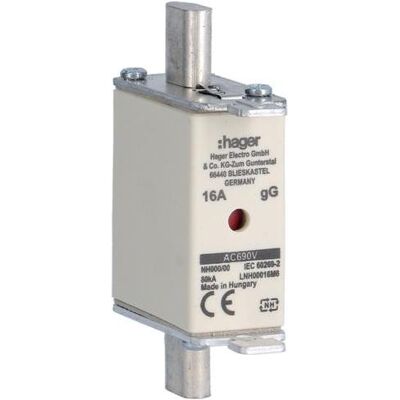 Hager, Sicherung, LNH00016M6 NH-Sicherung NH00 gG 690V 16A K-Melder (16 A) Hager, Sicherung, LNH00016M6 NH-Sicherung NH00 gG 690V 16A K-Melder (16 A)
