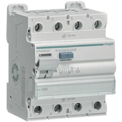 Hager CPA663D Fehlerstromschutzschalter - 4P 63A 300mA Hager CPA663D Fehlerstromschutzschalter - 4P 63A 300mA
