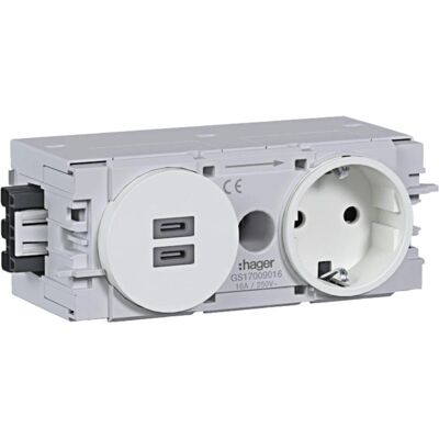 Hager, Steckdose, Steckdose 1-fach mit USB-Charger C + C Hager, Steckdose, Steckdose 1-fach mit USB-Charger C + C