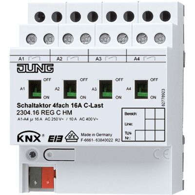 JUNG, Aktor, Schaltaktor KNX REG 4TE 4Ausg 16A 3680W 2304.16REGCHM (Schaltaktor) JUNG, Aktor, Schaltaktor KNX REG 4TE 4Ausg 16A 3680W 2304.16REGCHM (Schaltaktor)