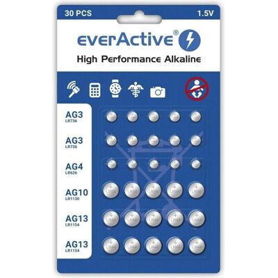 Everactive High Performance Alkaline (30 Stk., AG10, AG4, LR41, LR44, 65 mAh), Batterien + Akkus Everactive High Performance Alkaline (30 Stk., AG10, AG4, LR41, LR44, 65 mAh), Batterien + Akkus