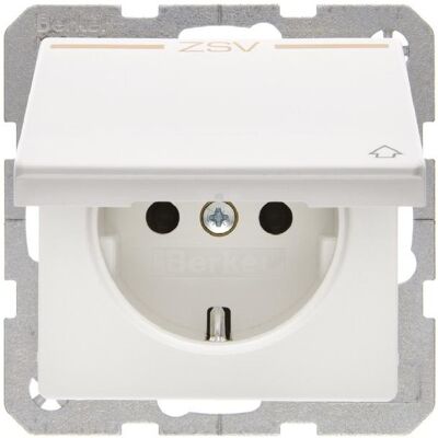 Berker, Steckdose, Steckdose SCHUKO mit Klappdeckel u. Aufdruck ZSV orange, Q.1/Q.3 polarweiss samt Berker, Steckdose, Steckdose SCHUKO mit Klappdeckel u. Aufdruck ZSV orange, Q.1/Q.3 polarweiss samt