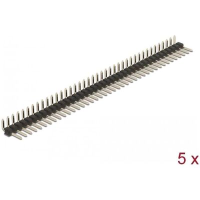 Delock Stiftleiste 40 Pin, Rastermass 2,54 mm, 1-reihig, gewinkelt, 5 Stück, Elektronikkabel + Stecker, Schwarz Delock Stiftleiste 40 Pin, Rastermass 2,54 mm, 1-reihig, gewinkelt, 5 Stück, Elektronikkabel + Stecker, Schwarz