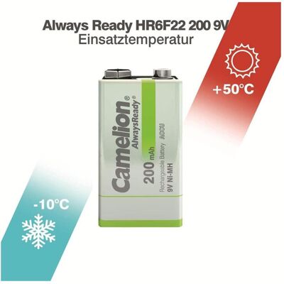 Camelion AlwaysReady NH-9V200AR-BP1 - Batterie 9V - NiMH - (wiederaufladbar) (1 Stk., 9V Block, 200 mAh), Batterien + Akkus Camelion AlwaysReady NH-9V200AR-BP1 - Batterie 9V - NiMH - (wiederaufladbar) (1 Stk., 9V Block, 200 mAh), Batterien + Akkus