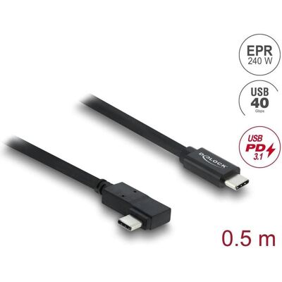 Delock Koaxiales USB 40 Gbps Kabel gewinkelt links rechts USB PD 3.1 240 W 0,5 (0.50 m, 240 W), USB Kabel Delock Koaxiales USB 40 Gbps Kabel gewinkelt links rechts USB PD 3.1 240 W 0,5 (0.50 m, 240 W), USB Kabel