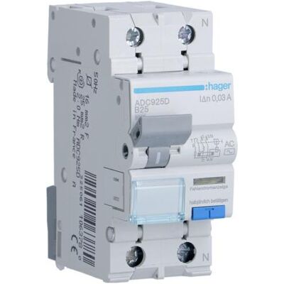 Hager, Schutzschalter, RCD 2P 25A B 0,03A Typ AC (ADC925D) Hager, Schutzschalter, RCD 2P 25A B 0,03A Typ AC (ADC925D)
