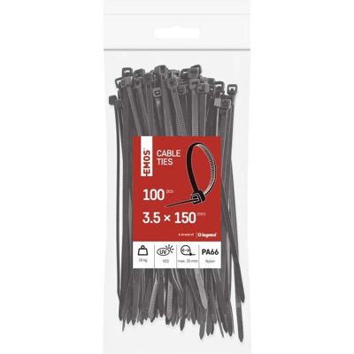 Emos, Kabelbinder, Kabelbinder 150×3,5, schwarz, 100 Stk (Kunststoffkabelbinder, 150 mm, 100 Stk.) Emos, Kabelbinder, Kabelbinder 150×3,5, schwarz, 100 Stk (Kunststoffkabelbinder, 150 mm, 100 Stk.)
