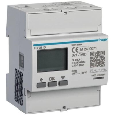Hager, Energiemessgerät, Energiezähler 3phasigECP382Ddirekt 80A 4M S0 MID (ECP382D) Hager, Energiemessgerät, Energiezähler 3phasigECP382Ddirekt 80A 4M S0 MID (ECP382D)