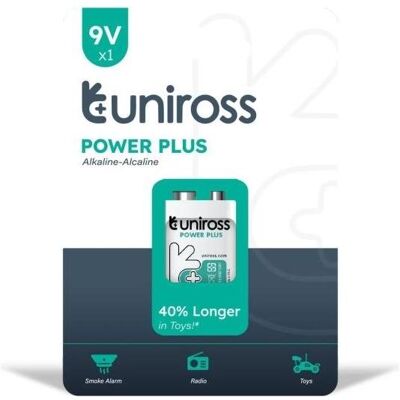 Uniross Power Plus Alkaline 6LR61 9V - PK1 (1 Stk., 9V Block, 600 mAh), Batterien + Akkus Uniross Power Plus Alkaline 6LR61 9V - PK1 (1 Stk., 9V Block, 600 mAh), Batterien + Akkus
