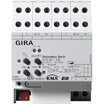 Gira Universal-Dimmaktor - 2x300W - KNX/EIB - 217200 Gira Universal-Dimmaktor - 2x300W - KNX/EIB - 217200
