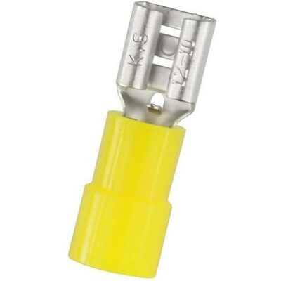 RS PRO Gelbe isolierte Female Steckklemme - 0.8 x 6.35mm, Messing, Crimp RS PRO Gelbe isolierte Female Steckklemme - 0.8 x 6.35mm, Messing, Crimp