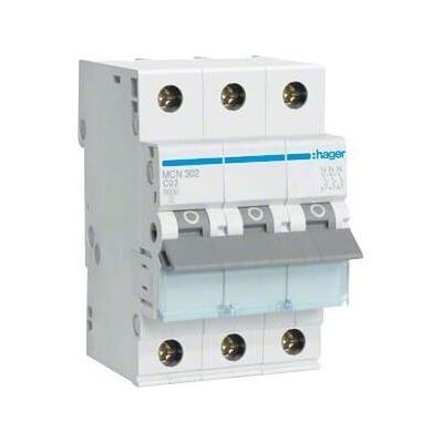 Hager MCN302 3-poliger Leitungsschutzschalter - 6kA, 2A Hager MCN302 3-poliger Leitungsschutzschalter - 6kA, 2A
