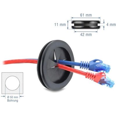 Delock, Leitungsführung Zubehör, Gummi Kabeldurchführung rund Ø 50 mm schwarz Delock, Leitungsführung Zubehör, Gummi Kabeldurchführung rund Ø 50 mm schwarz