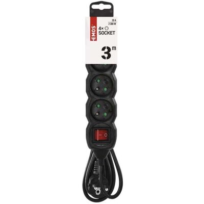 Emos, Verlängerungskabel, PC1413 PRIV.PRODL.4Z 3M S VYP.ČERNÁ (3 m) Emos, Verlängerungskabel, PC1413 PRIV.PRODL.4Z 3M S VYP.ČERNÁ (3 m)