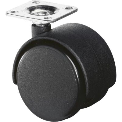 BS Rollen, Möbelrollen, Kunststoffdoppelrolle Rad-Ø 50 mm Tragfähigkeit 40 kg mit Anschraubplatte Polyamid schwarz RAL 9005 BS Rollen, Möbelrollen, Kunststoffdoppelrolle Rad-Ø 50 mm Tragfähigkeit 40 kg mit Anschraubplatte Polyamid schwarz RAL 9005