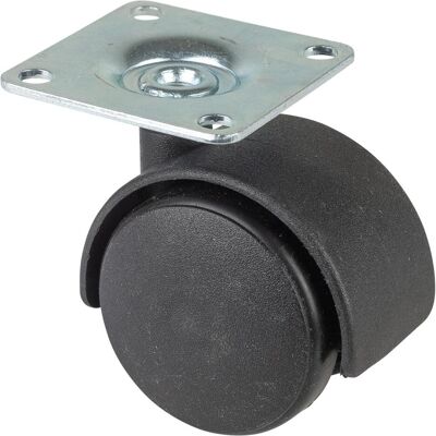 BS Rollen, Möbelrollen, Kunststoffdoppelrolle Rad-Ø 40 mm Tragfähigkeit 30 kg mit Anschraubplatte Polyamid schwarz RAL 9005 BS Rollen, Möbelrollen, Kunststoffdoppelrolle Rad-Ø 40 mm Tragfähigkeit 30 kg mit Anschraubplatte Polyamid schwarz RAL 9005