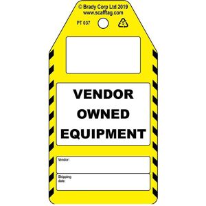 Brady, Sicherheitskennzeichnung, PROC-GB-PT 037-50, Vendor Owned Equipment - Anhänger, Polypropylene, Schwarz auf Gelb & Weiss Brady, Sicherheitskennzeichnung, PROC-GB-PT 037-50, Vendor Owned Equipment - Anhänger, Polypropylene, Schwarz auf Gelb & Weiss
