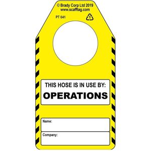 Brady, Sicherheitskennzeichnung, PROC-GB-PT 041-50, Hose (operations) - Anhänger, Polypropylene, Schwarz auf Gelb & Weiss, 150 Brady, Sicherheitskennzeichnung, PROC-GB-PT 041-50, Hose (operations) - Anhänger, Polypropylene, Schwarz auf Gelb & Weiss, 150