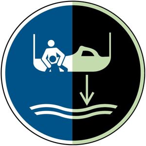 Brady, Sicherheitskennzeichnung, ISO-Sicherheitsschild - Bereitschaftsboot fieren beim Aussetzvorgang Brady, Sicherheitskennzeichnung, ISO-Sicherheitsschild - Bereitschaftsboot fieren beim Aussetzvorgang