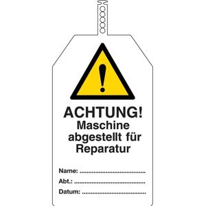 Brady, Sicherheitskennzeichnung, Sicherheitsanhänger, PVC 0,2mm, Schwarz & Gelb auf Weiss, 85 x 145mm, Beschriftung: ""ACHTUNG! Masc Brady, Sicherheitskennzeichnung, Sicherheitsanhänger, PVC 0,2mm, Schwarz & Gelb auf Weiss, 85 x 145mm, Beschriftung: ""ACHTUNG! Masc
