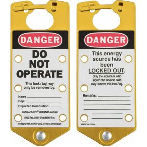 Brady, Sicherheitskennzeichnung, etikettierter Anhänger, Gold, 76mm x 180mm, "Danger Do Not Operate.... etc", für nachträglic Brady, Sicherheitskennzeichnung, etikettierter Anhänger, Gold, 76mm x 180mm, "Danger Do Not Operate.... etc", für nachträglic