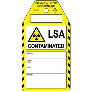Brady, Sicherheitskennzeichnung, PROC-GB-PT 052-50, LSA Contaminated - Anhänger, Polypropylene, Schwarz auf Gelb & Weiss, 150 Brady, Sicherheitskennzeichnung, PROC-GB-PT 052-50, LSA Contaminated - Anhänger, Polypropylene, Schwarz auf Gelb & Weiss, 150