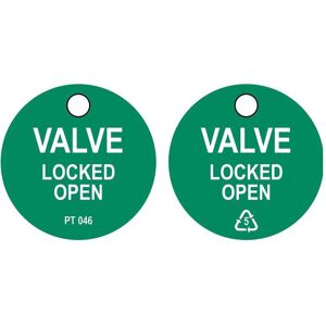 Brady, Sicherheitskennzeichnung, PROC-GB-PT 046-50, Valve Locked OPEN - Anhänger, Polypropylene, Grün auf Weiss, Durchmesser 4 Brady, Sicherheitskennzeichnung, PROC-GB-PT 046-50, Valve Locked OPEN - Anhänger, Polypropylene, Grün auf Weiss, Durchmesser 4