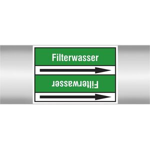 Brady, Sicherheitskennzeichnung, Filterwasser 100X33RL-T2-P3, B-7541, Rohrmarkierer Standard, Weiss auf Grün (schwarzer Pfeil) Brady, Sicherheitskennzeichnung, Filterwasser 100X33RL-T2-P3, B-7541, Rohrmarkierer Standard, Weiss auf Grün (schwarzer Pfeil)
