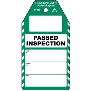 Brady, Sicherheitskennzeichnung, PROC-GB-PT 009-50, Bestandene Inspektion - Anhänger, Polypropylene, Schwarz auf Grün & Weiss Brady, Sicherheitskennzeichnung, PROC-GB-PT 009-50, Bestandene Inspektion - Anhänger, Polypropylene, Schwarz auf Grün & Weiss