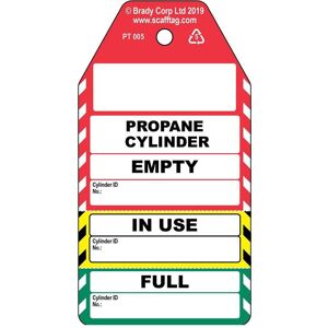 Brady, Sicherheitskennzeichnung, PROC-GB-PT 005-50, Dreiteiliger Propan Zylinder-Anhänger, Polypropylene, Schwarz auf Rot, Ge Brady, Sicherheitskennzeichnung, PROC-GB-PT 005-50, Dreiteiliger Propan Zylinder-Anhänger, Polypropylene, Schwarz auf Rot, Ge
