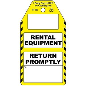 Brady, Sicherheitskennzeichnung, PROC-GB-PT 036-50, Rental Equipment (return to) - Anhänger, Polypropylene, Schwarz auf Gelb Brady, Sicherheitskennzeichnung, PROC-GB-PT 036-50, Rental Equipment (return to) - Anhänger, Polypropylene, Schwarz auf Gelb