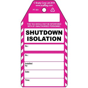 Brady, Sicherheitskennzeichnung, PROC-GB-PT 051-50, Zweiteiliger Shutdown Isolation - Anhänger, Polypropylene, Schwarz auf Pi Brady, Sicherheitskennzeichnung, PROC-GB-PT 051-50, Zweiteiliger Shutdown Isolation - Anhänger, Polypropylene, Schwarz auf Pi