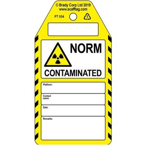 Brady, Sicherheitskennzeichnung, PROC-GB-PT 054-50, Norm Contaminated - Anhänger, Polypropylene, Schwarz auf Gelb & Weiss, 150 Brady, Sicherheitskennzeichnung, PROC-GB-PT 054-50, Norm Contaminated - Anhänger, Polypropylene, Schwarz auf Gelb & Weiss, 150
