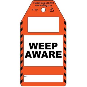 Brady, Sicherheitskennzeichnung, PROC-GB-PT 027-50, WEEP Aware - Anhänger, Polypropylene, Schwarz auf Orange & Weiss, 150 x 80 Brady, Sicherheitskennzeichnung, PROC-GB-PT 027-50, WEEP Aware - Anhänger, Polypropylene, Schwarz auf Orange & Weiss, 150 x 80