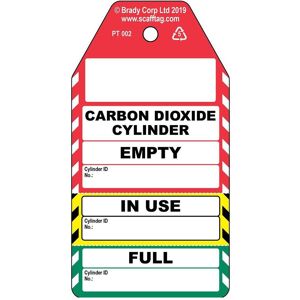 Brady, Sicherheitskennzeichnung, PROC-GB-PT 002-50, Dreiteiliger Carbon Dioxide Zylinder-Anhänger, Polypropylene, Schwarz auf Brady, Sicherheitskennzeichnung, PROC-GB-PT 002-50, Dreiteiliger Carbon Dioxide Zylinder-Anhänger, Polypropylene, Schwarz auf