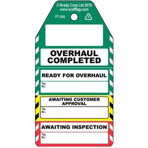 Brady, Sicherheitskennzeichnung, PROC-GB-PT 008-50, Vierteiliger Überholung komplett - Anhänger, Polypropylene, Schwarz auf R Brady, Sicherheitskennzeichnung, PROC-GB-PT 008-50, Vierteiliger Überholung komplett - Anhänger, Polypropylene, Schwarz auf R
