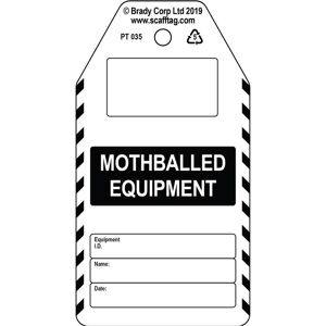 Brady, Sicherheitskennzeichnung, PROC-GB-PT 035-50, Mothballed Equipment - Anhänger, Polypropylene, Schwarz auf Weiss, 150 x 8 Brady, Sicherheitskennzeichnung, PROC-GB-PT 035-50, Mothballed Equipment - Anhänger, Polypropylene, Schwarz auf Weiss, 150 x 8